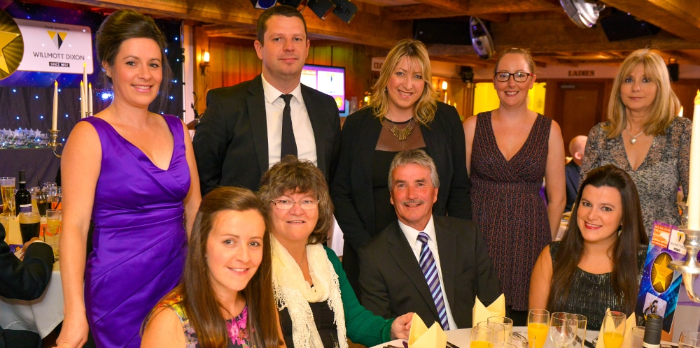 Top row from right: Eleri Lewis (Canta), Ffion Wyn James (Canta) Heather Davies (Antur Teifi) and Aled Davies (Telemat at the Radio Ceredigion Local Hero Awards.